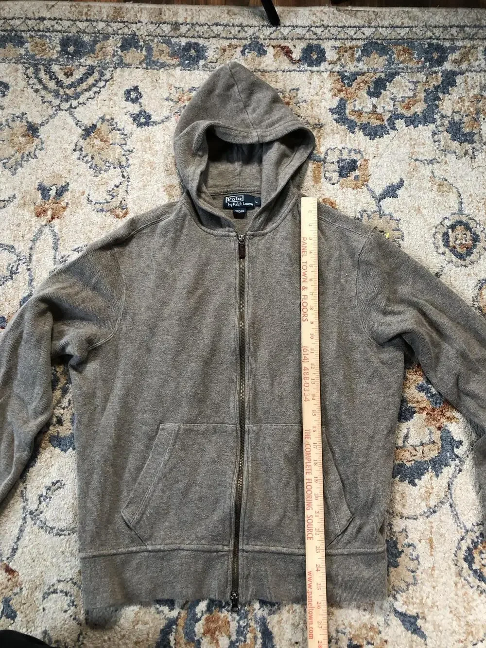 Polo Ralph Lauren Hoodie Sweatshirt Mens Large Gray Full Zip Fleece Pony Logo
